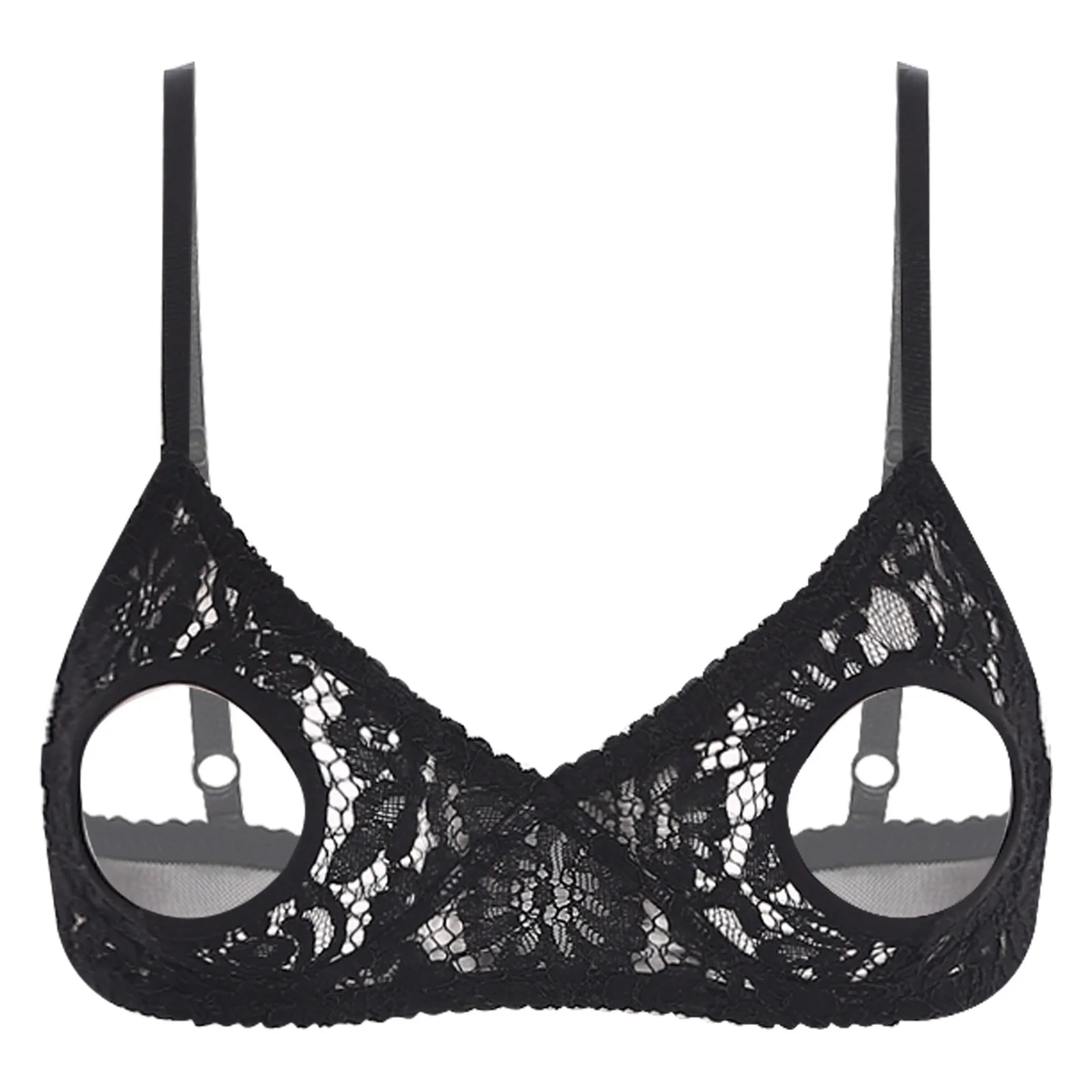 Women Sexy Nipple Hollow Out Lace Bra Lingerie Adjustable Spaghetti Straps Ultra Thin Bra Top for Role Play Anniversary Brassier