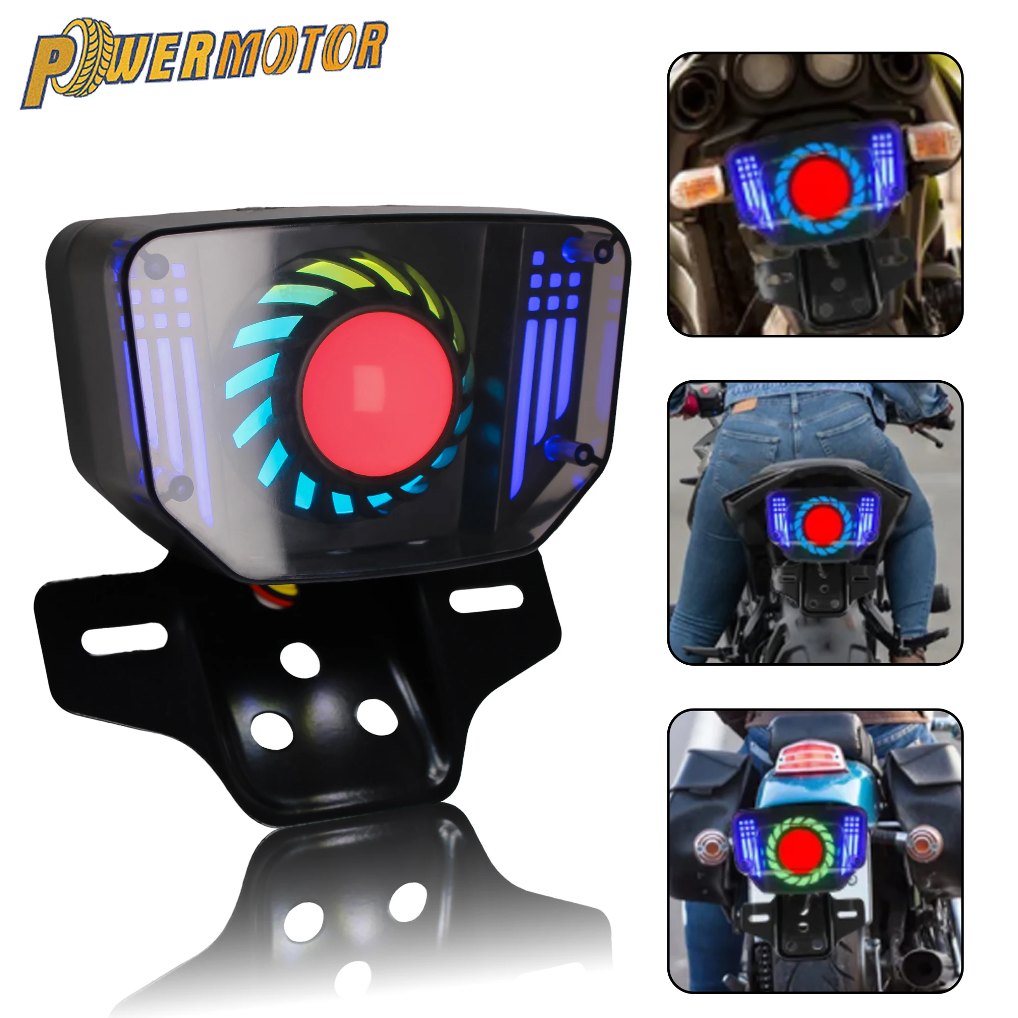 

12V Motorcycle RGB LED Brake Tail Light Signal Light Integrated Tail Light with License Plate Bracket Supermoto Scooter Modified