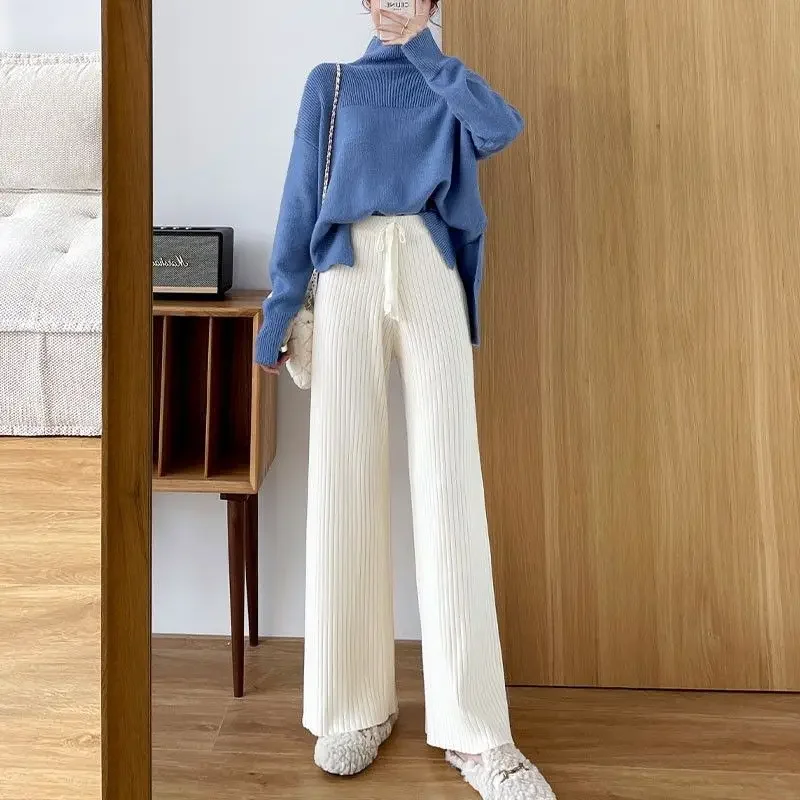 

Осенние и зимние эластичные свободные тонкие повседневные брюки, утепленные розовые широкие брюки в полоску для женщин