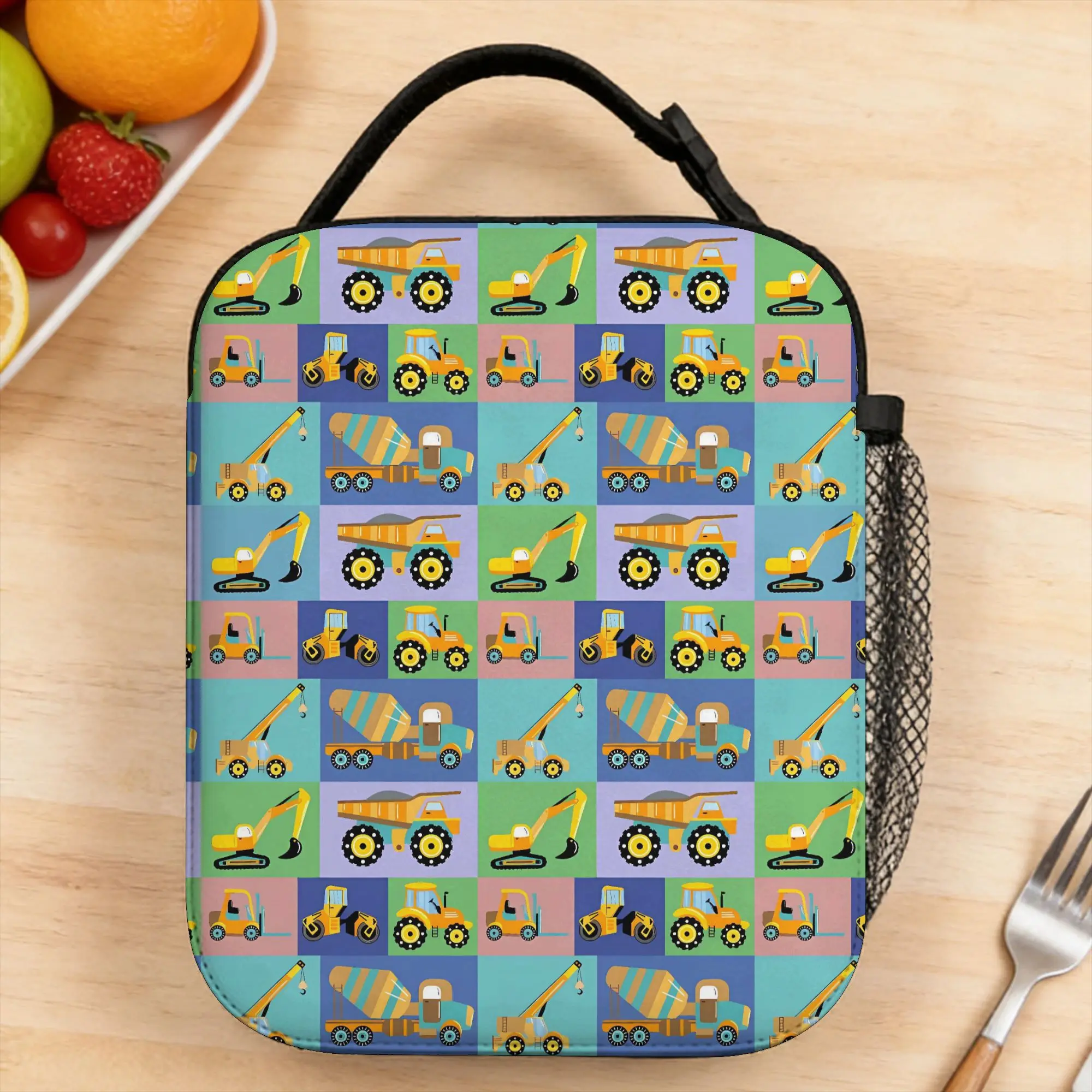 Excavator Construction Truck Lunch Bag Casual Travel Lunch Box Custom Convenient Thermal Tote Handbags