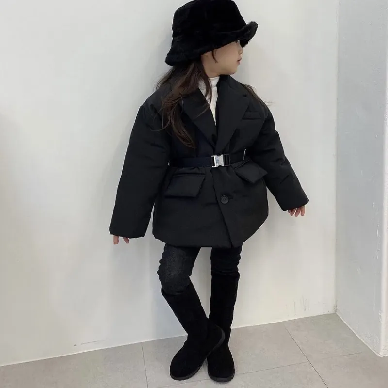 Fashion Baby Boy Girl Cotton Padded Suit Jacket Waist Belt Child Spring Autumn Winter Coat Warm Outwear Baby Clothes 2-10Y