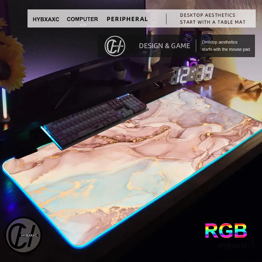 

Коврик для мыши Gamer Purple Marble RGB Gaming Mouse Pad Настольный коврик HD Gamer Большой светодиодный светильник XXL HYBXAXC Коврик для мыши 400x900 мм