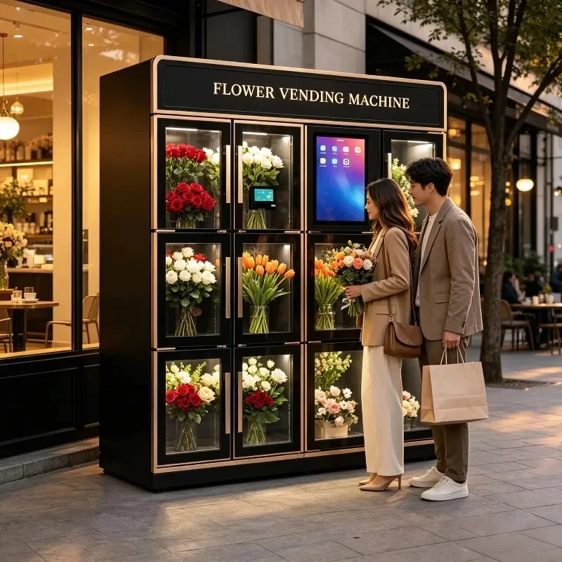 Custom Flower Vending Machine Refrigerated Cabinet Self Service Touchscreen Vending Kiosk For Street Retail