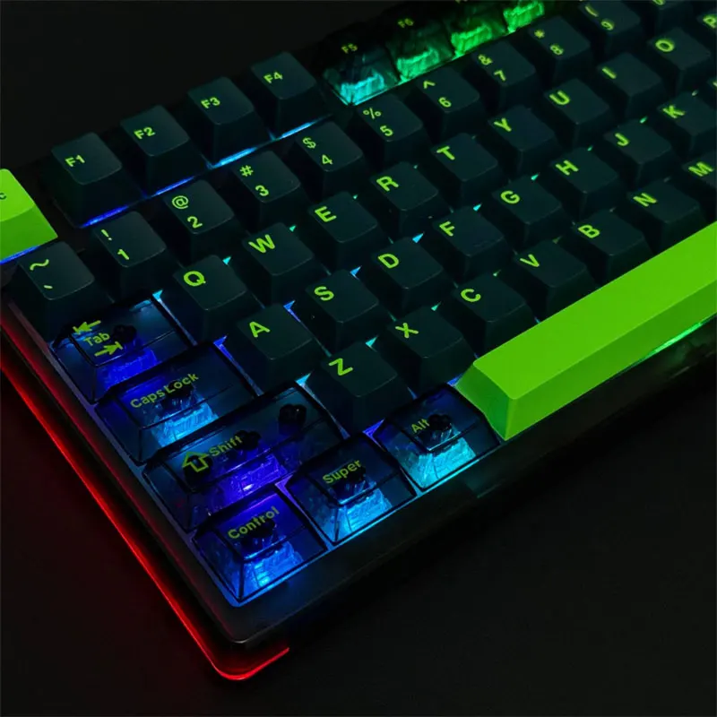 222 Keys Transmit Green Keycaps Cherry Height ABS PC Thermal Sublimation DIY For 61 87 98 104 108 Keys Mechanical Keyboard