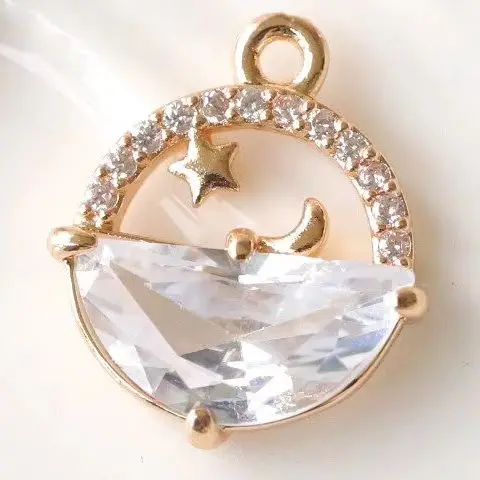 Copper-plated Gold Sea Star Moon Semicircle Zircon Circle Charms Pendant For Jewelry Making DIY Bracelet Accessories Findings