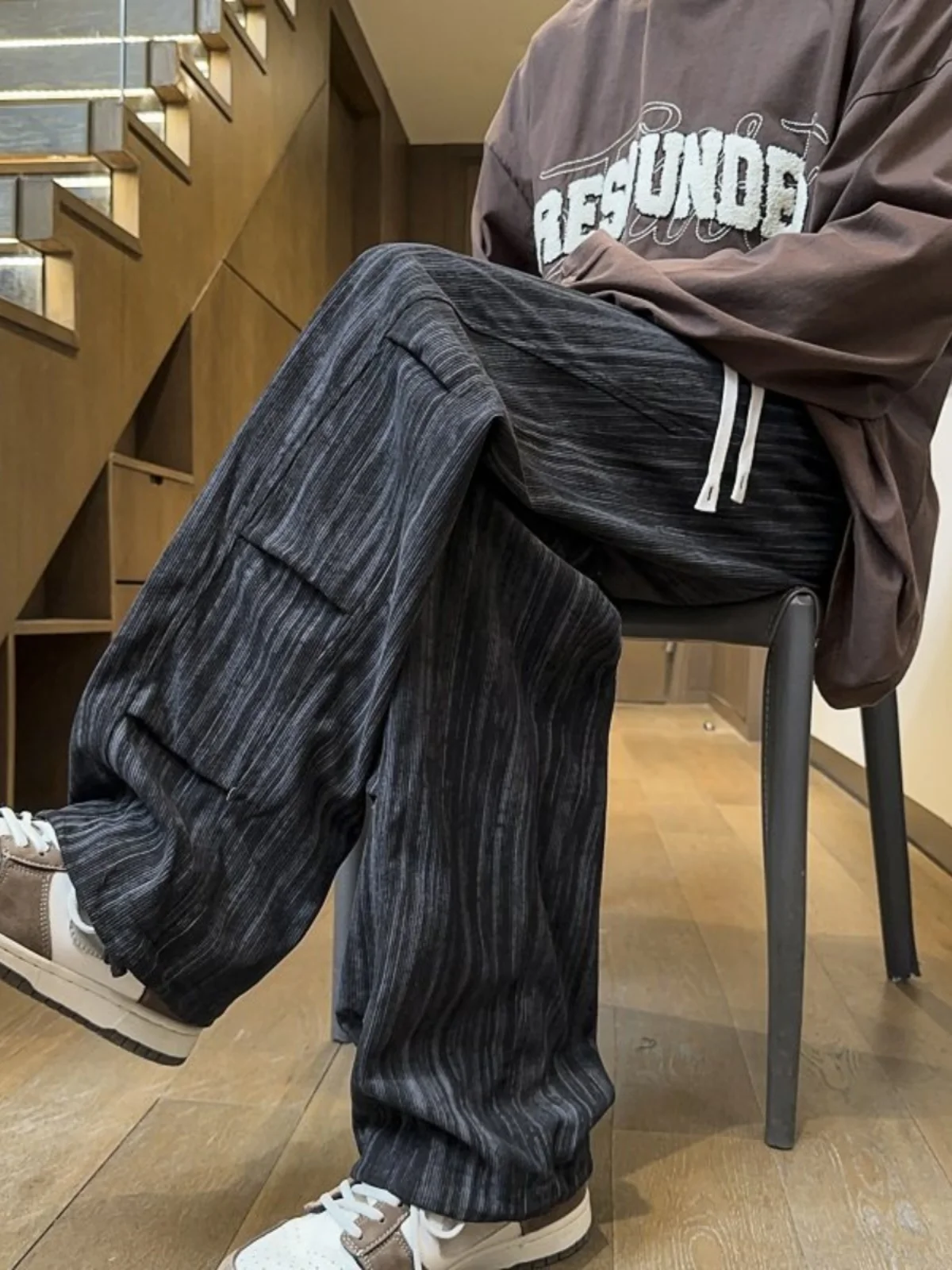 

Men's Casual Trousers Autumn Winter Faion Loose Straight Leg Casual Pants American Retro Heavy Wide Leg Sports Long Trousers