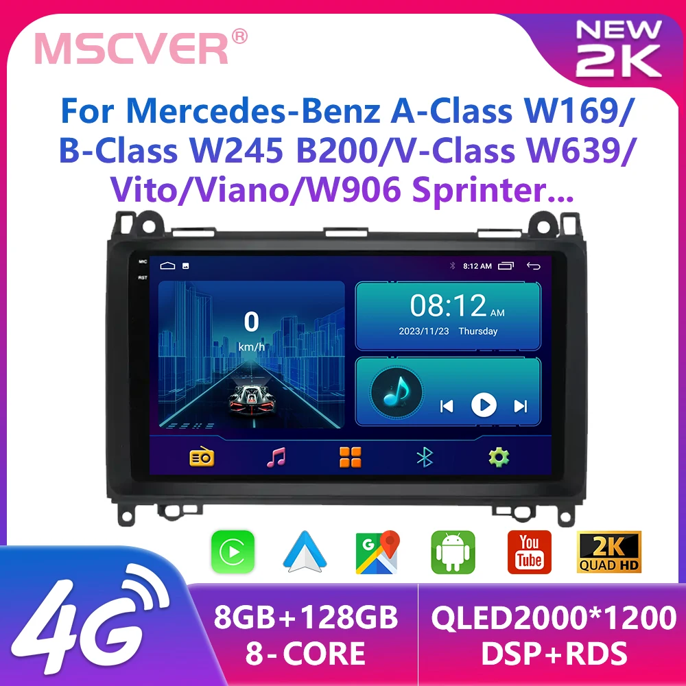 

Автомобильный радиоприемник 8 Гб 128 ГБ Android13 2Din для Mercedes Benz B200 Sprinter W906 W639 AB Class W169 W245 Viano Vito Carplay GPS навигатор