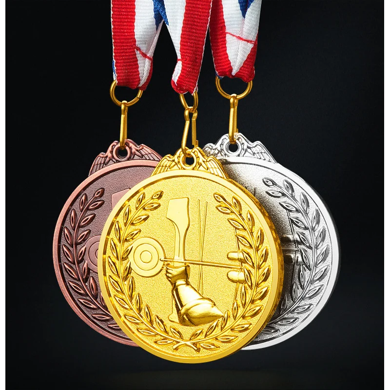 Custom Archery Theme Medals Set (Gold/Silver/Bronze) - Laurel Wreath Design For Shooting Competitions & Award Ceremonies