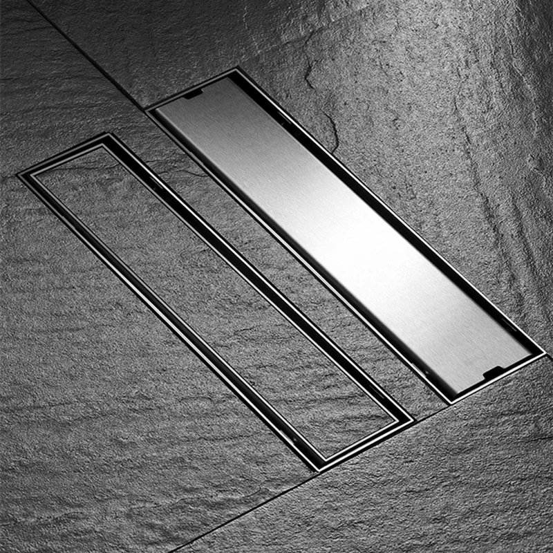 Invisible Floor Drain 304 Stainless Steel Rectangle Anti-odor Bath Shower Tray Long Drainage Linear Floor Drains Cover Brushed