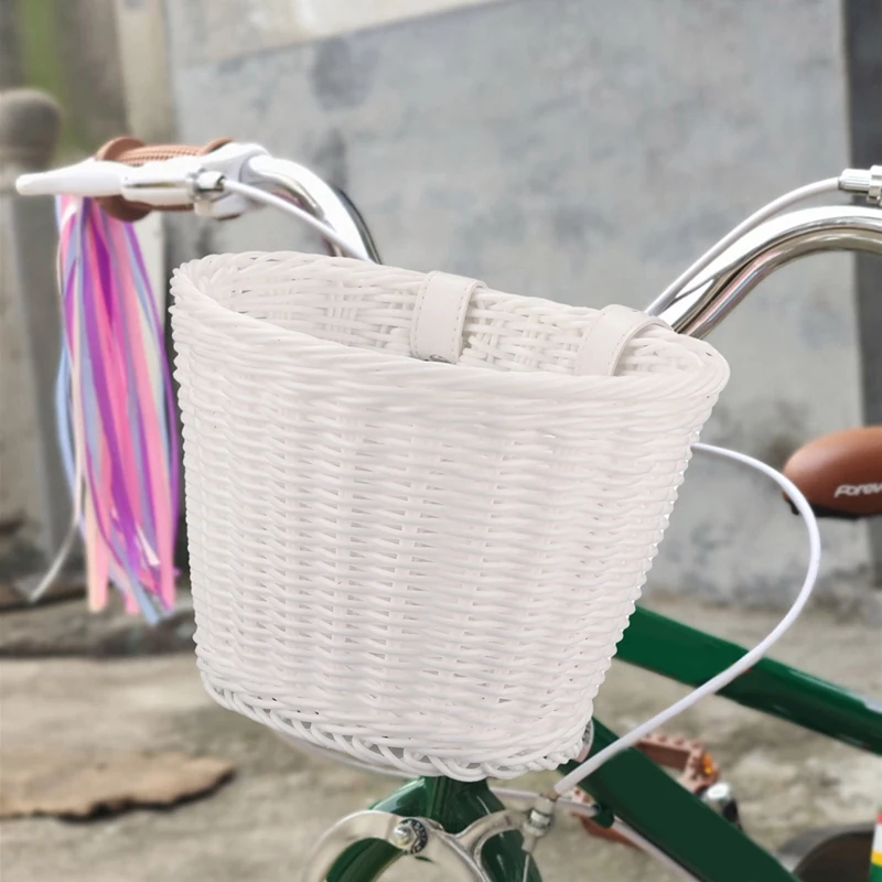 1Set Rattan Wicker Bicycle Front Basket+Bell+Tassel+Stickers Adjustable Handwoven Adult Bike Handlebar Accessories