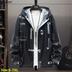 New Men's Lightweight Hooded Jacket Anti-UV Breathable Coats Letter Print Sun Protection Fishing Costume for Men Plus Size S-7XL