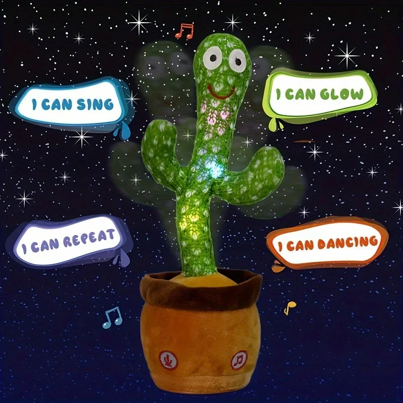 Juguete de Cactus parlante, Cactus bailando, juguete para bebé con iluminación, canto, imitando, juguetes para bebé, repetir lo que dice, registro de Cactus