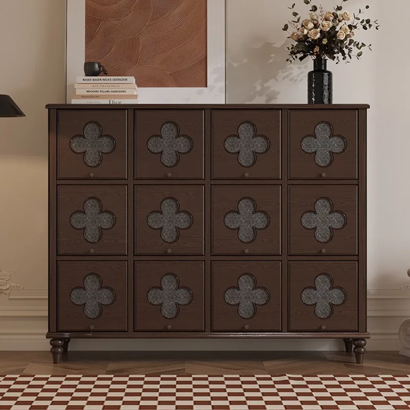 Retro four-leaf clover solid wood chest guest dining room dining side cabinet bedroom twelve-grid cabinet storage side cabinet