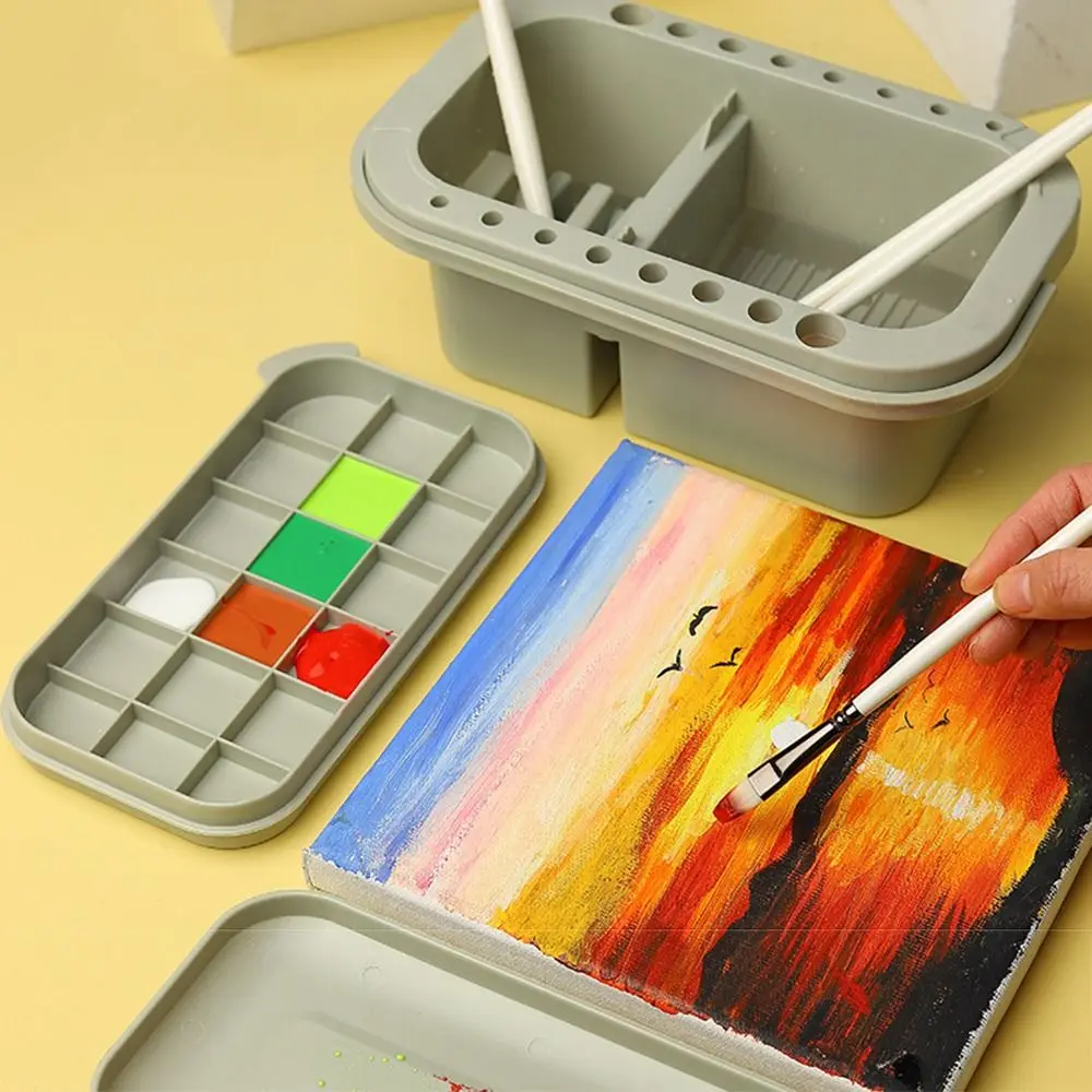 Handvat Borstel Wasemmer Alles-In-Één Palet Trays Schilderen Borstelring Fijne Afscheidingsdeksel Verfborstelbak Aquarel