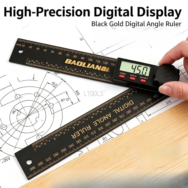 200mm Digital Angle Ruler 360° High‑Precision Protractor Electronic Angle Finder Adjustable Woodworking Angle Measuring Gauge