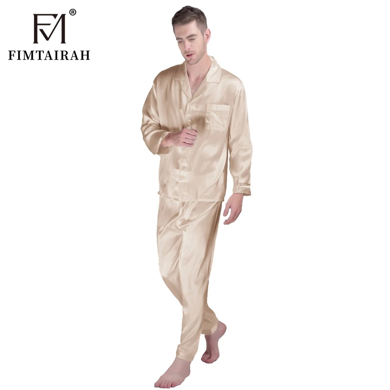 Fimtariah 30MM 100% Silk Pajamas Long Sleeve Pants Set Men's Summer Soft Shirt Pants Sets Two PIeces Autumn Winter Silk home