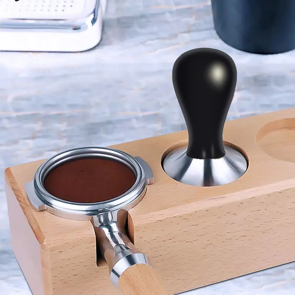 Black Wooden Handle Solid Wood Espresso Coffee Tamper Flat Base Aluminum Coffee Powder Pressing Hammer Manual 51mm/53mm/58mm