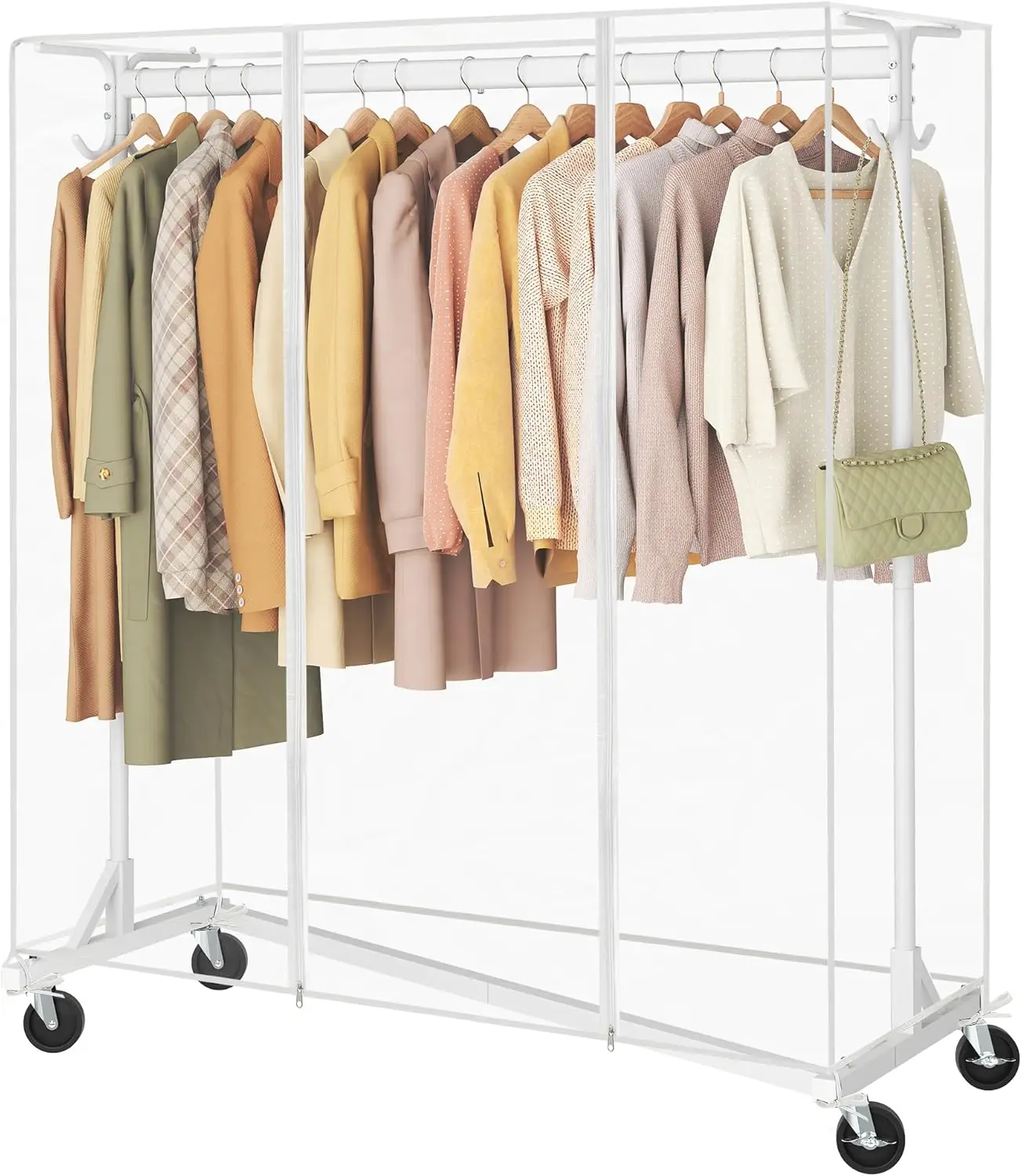 

Z Clothes Rack with Cover Metal Heavy Duty Clothing Rack Rolling Garment Rack with Wheels with Dustproof Cover Waterproof Protec