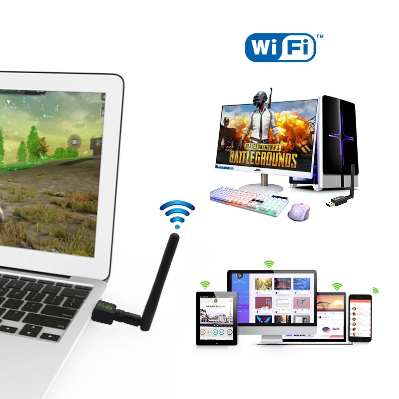 

USB Wi-Fi адаптер 150 Мбит/с с антенной, USB Wi-Fi донгл, беспроводная сетевая карта-приемник 6dBi Wi-Fi LAN Ethernet для ПК