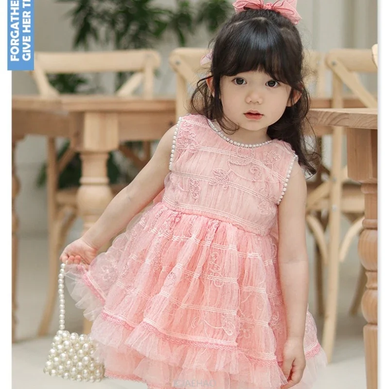 

Новинка 2023 года, летнее платье для девочек, тонкое платье принцессы без рукавов, милые детские платья для малышей, наряд, детская праздничная одежда, милая повседневная одежда