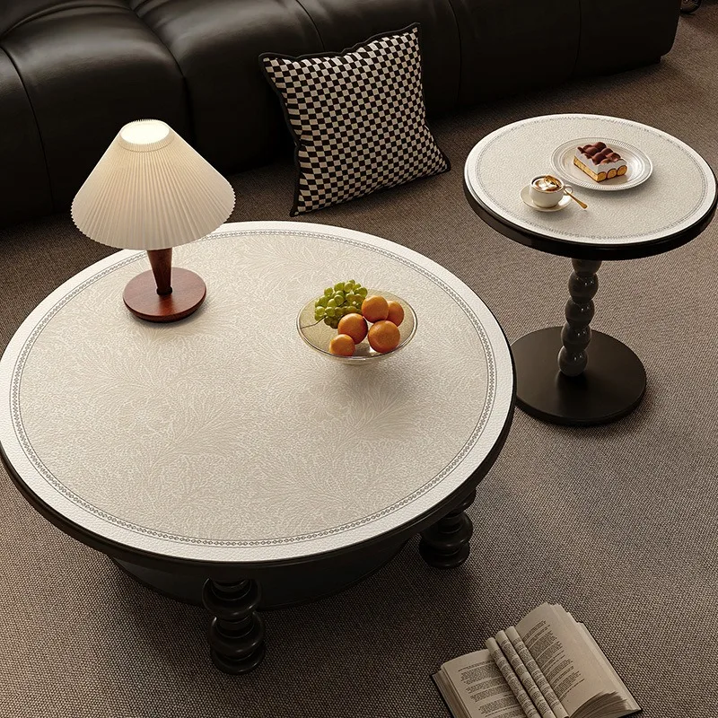 Small Coffee Table, Round Table Tablecloth, Waterproof and Oil-resistant, Atmosphere, No-wash Leather Round Table Mat