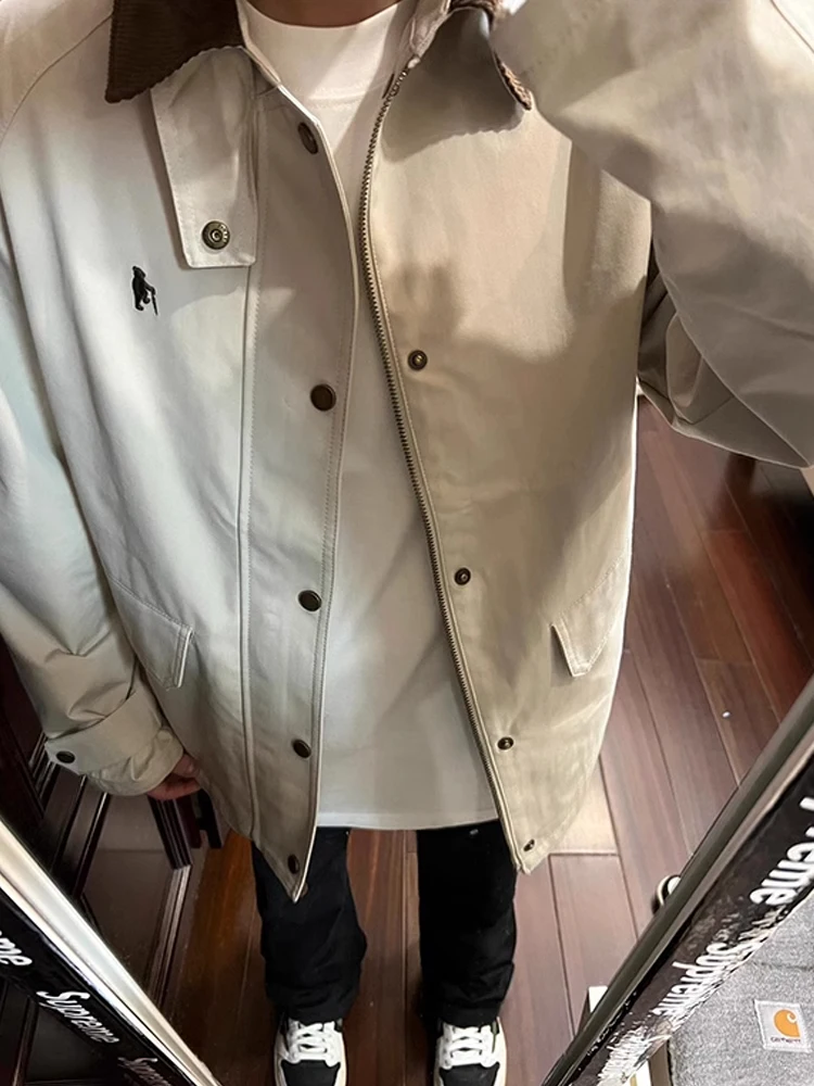 

Мужская куртка Cleanfit American Style: весенне-осенняя рабочая одежда с молнией, декорированная, приталенного кроя, из полиэфирного волокна, не мнется