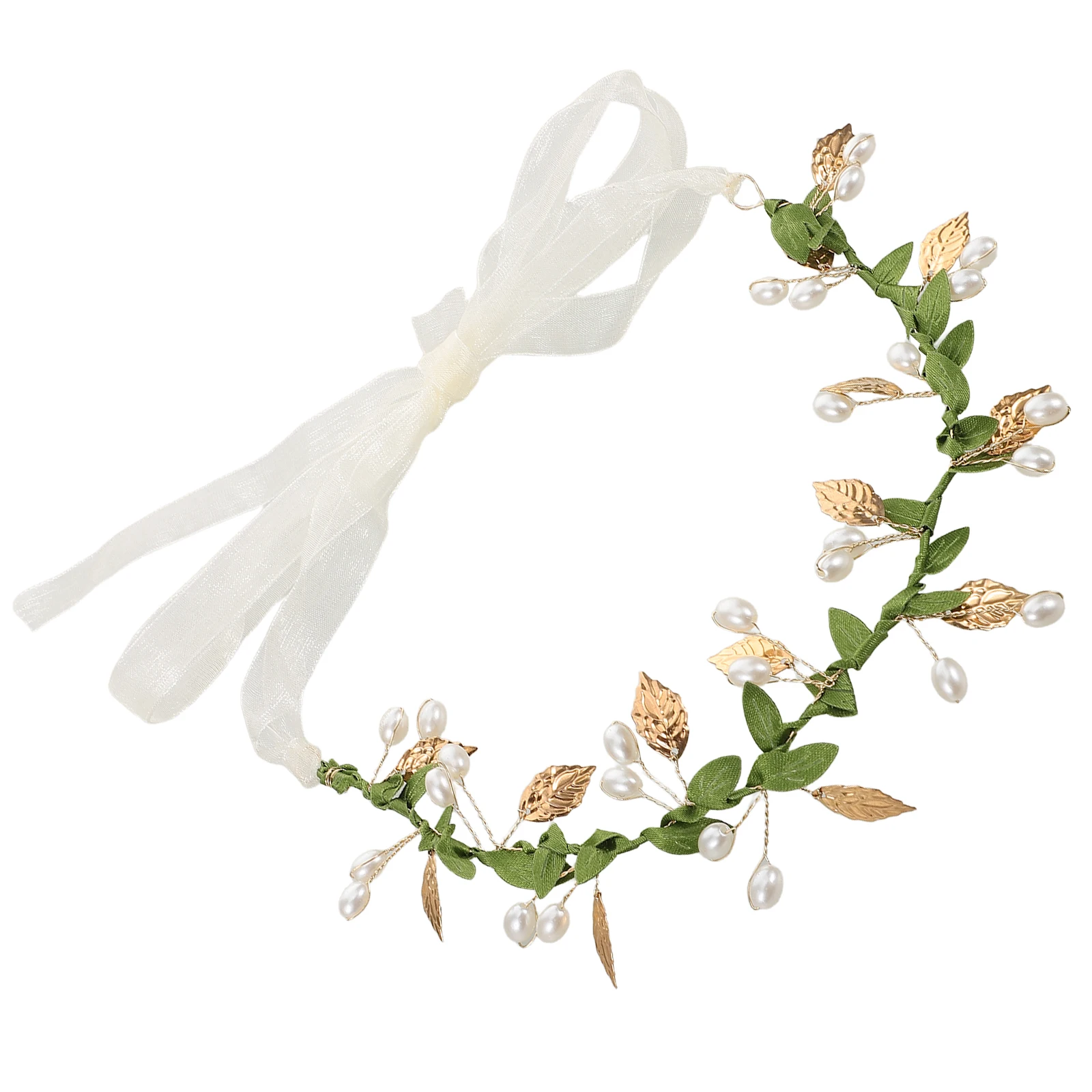 

Faux Pearl Floral Crown Headband Boho Wedding Hair Garland Green Leaf Bridal Party Hair Accessories Flower Crowns