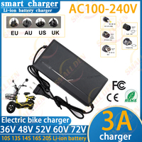 42V 54.6V 58.8V 67.2V 84V 3A Lithium Battery Charger For 10S 13S 14S 16S 20S 48V 52V 60V 72V Li-ion Battery Pack Fast Intelligen