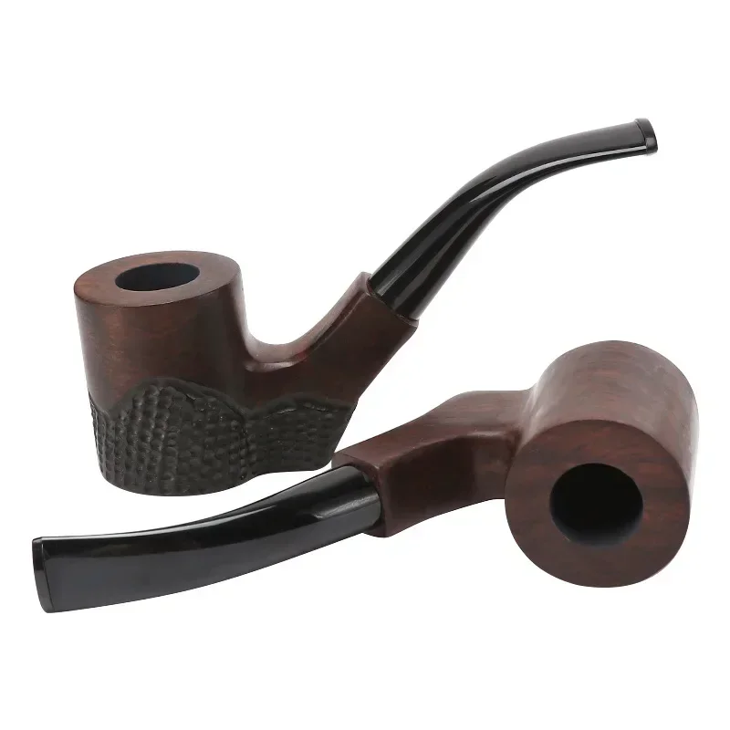 New Ebony Wood 9mm Filter Flue Tobacco Pipe Retro Gentleman Bent Type Handle Handmade Smoking Pipe with Accessory Old Dad\'s Gift