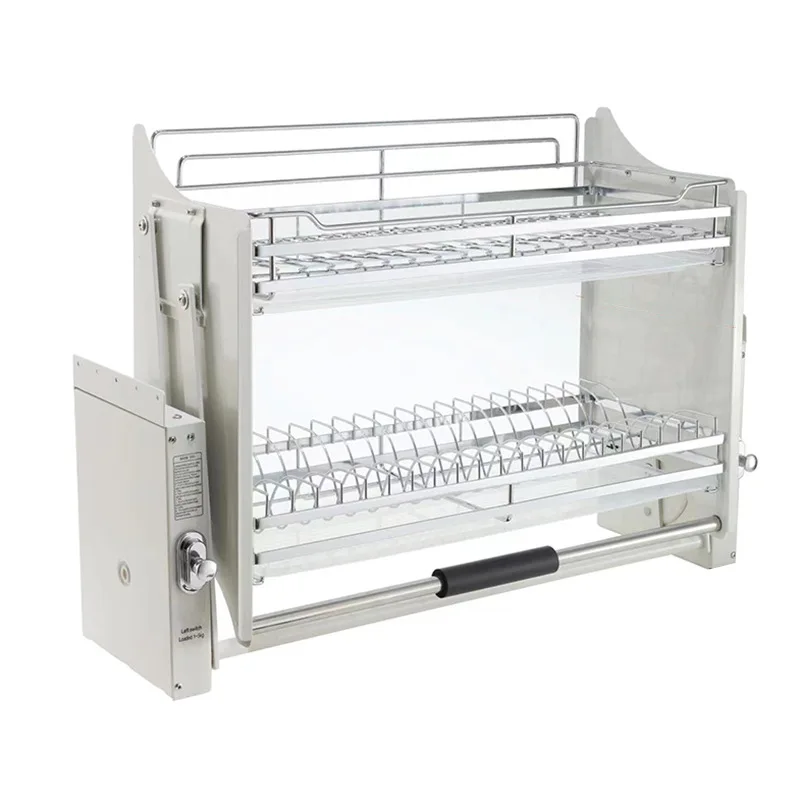 Kitchen top cabinet double-layer basket drop-down rack damping lifting