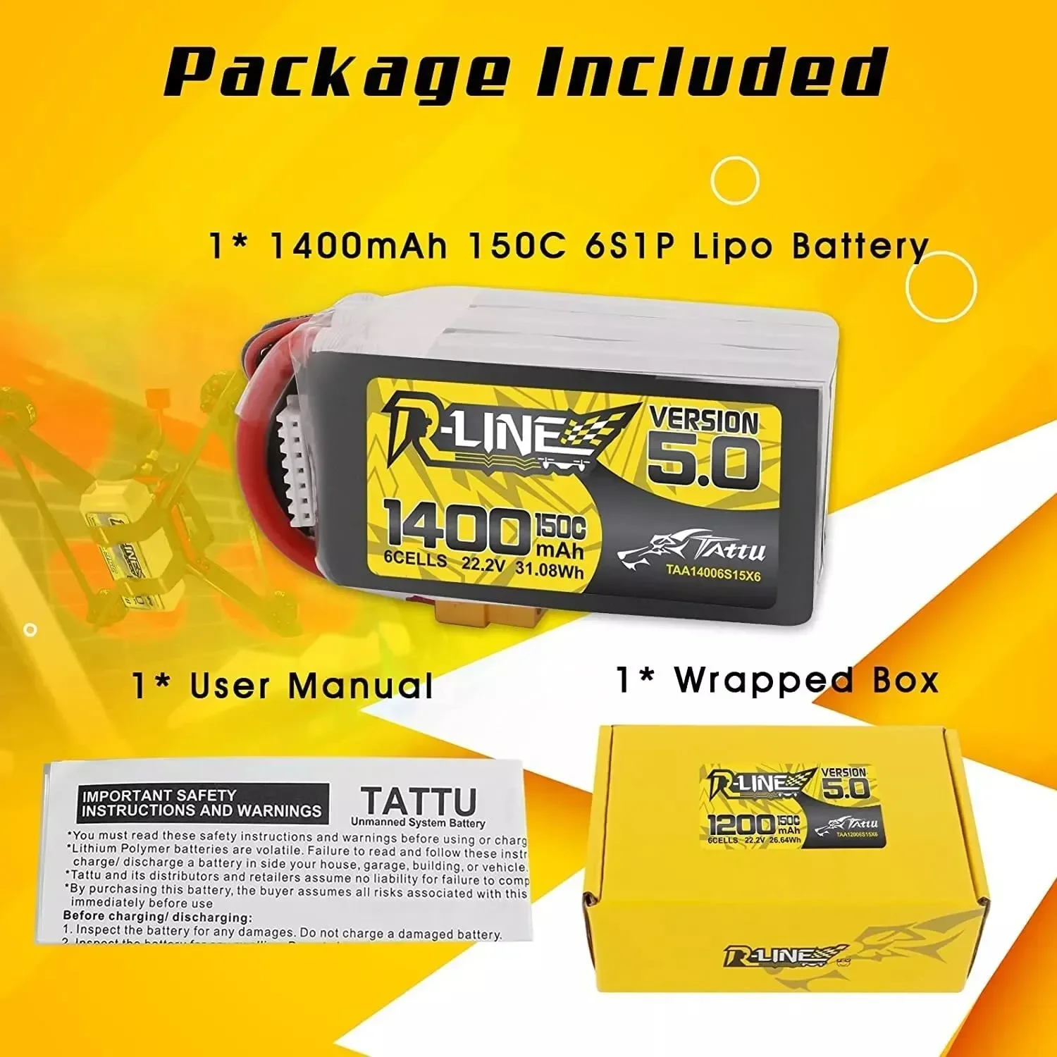 Tattu R-Line 5.0 V5 150C 850 1050 1200 1300 1550mAh Akumulator Lipo 3S/4S/6S XT30 XT60 Wtyczka do FPV Racing Drone RC Quadcopter