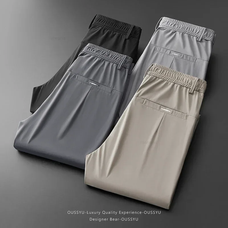 Hochwertige Sommer Ultra-dünne Hochelastische Herren Freizeithose Schnelltrocknende Schlanke Gerade Business Einfarbige Hose für Männer