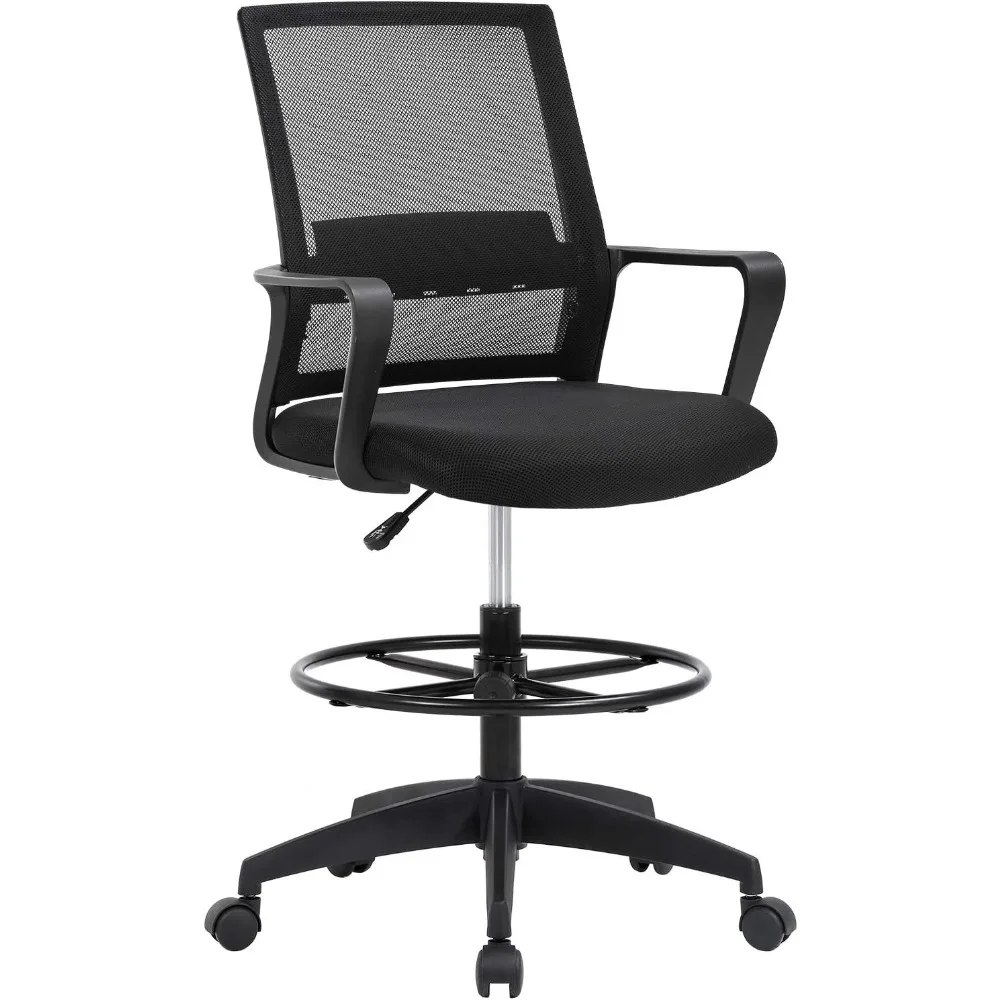 

Drafting Chair Tall Office Chair Adjustable Height with Lumbar Support Arms Footrest Mid Back Desk Chair Swivel Rolling Mesh