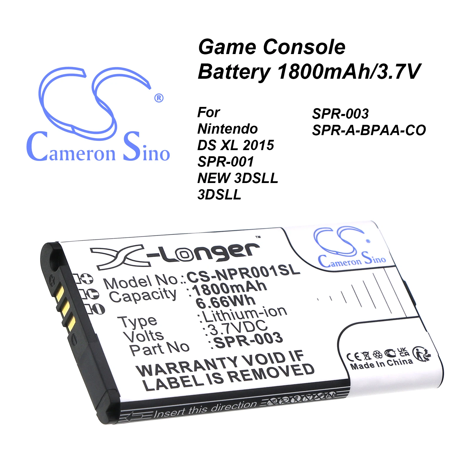 

Аккумулятор Cameron Sino 3,7 В 1800 мАч SPR-003, SPR-A-BPAA-CO для Nintendo DS XL 2015, SPR-001, НОВЫЙ 3DSLL, 3DSLL, 3DS LL, DSXL 2015