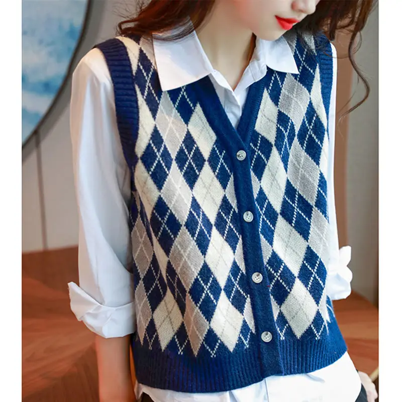 

Korean 2023 Autumn Cardigan V-Neck Trend Warm Sweater Vest Women's Sweater Loose Vest Crop Knit Casual Fashion Ladies H140