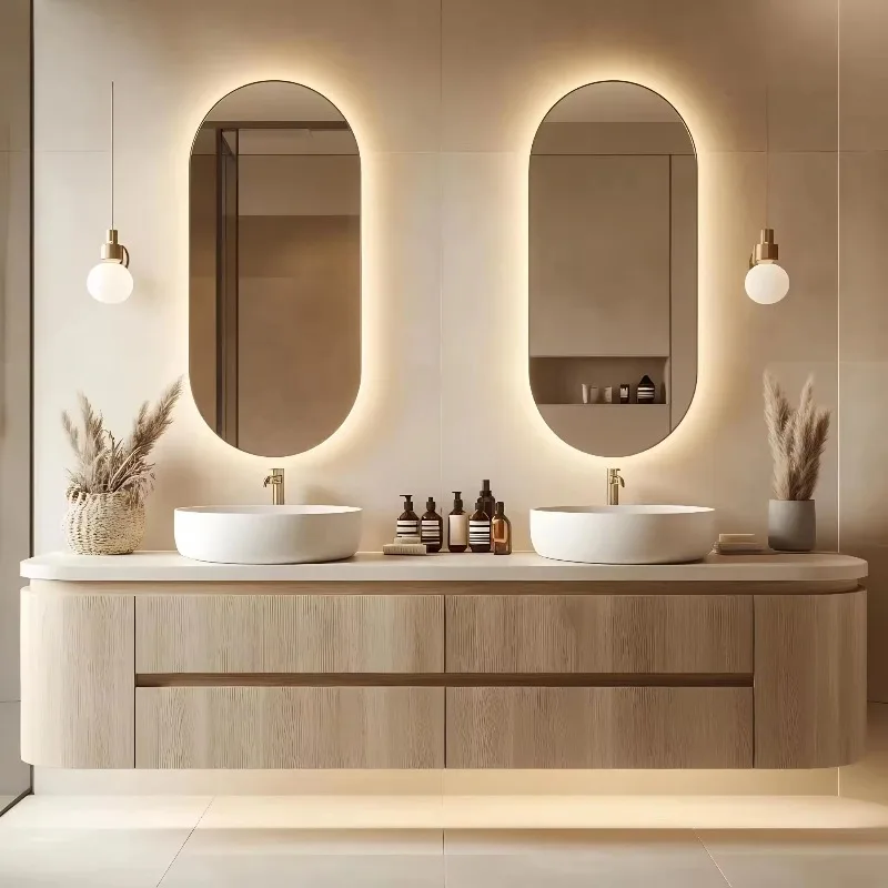 Modern Double Sink Vanity Bathroom Cabinets Solid Wood Waterproof Furniture Luxurious  Water Resistant Bathroom Cabinet