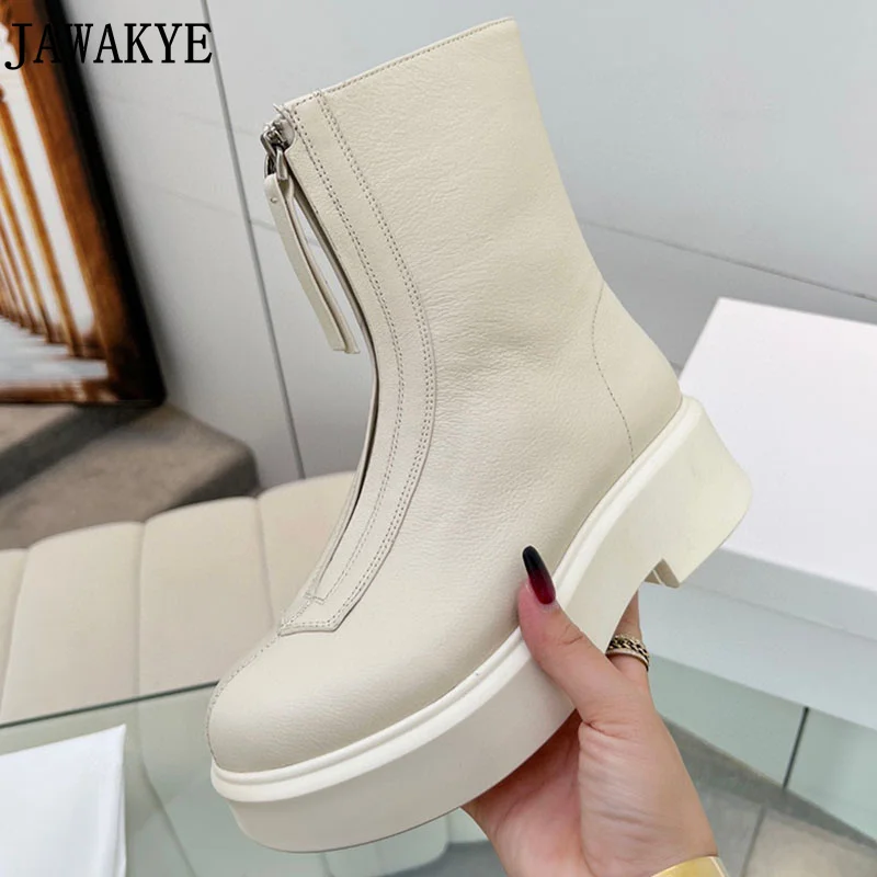 

2023 Winter New Thick Sole Brand Boots Women's Leather Front Zipper Ankle Boots Casual Party Designer Chelsea Boots For Women