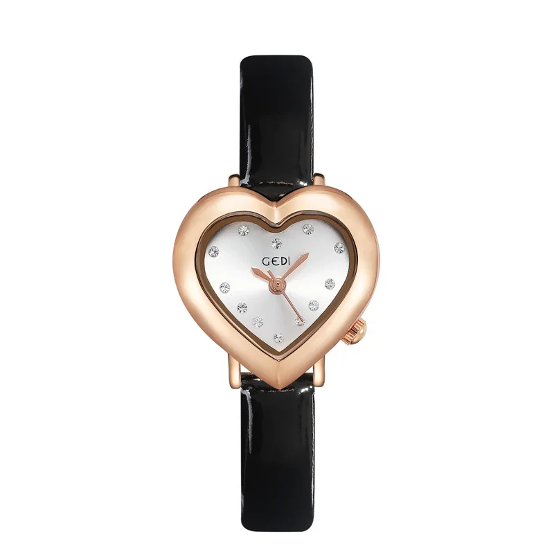 Unique Creative Love Watch Shape Ladies Watch Exquisite Small Dial Leather Brown Black Ladies Student Quartz Watch Montre Femme