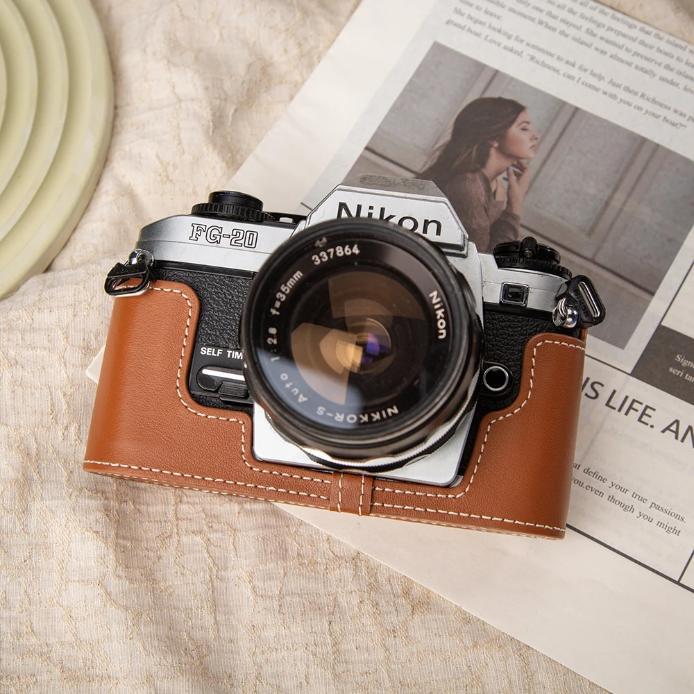 

Genuine Leather Camera Half For Nikon FG-20 FG FG Leather Camera Bag Protective Cover Bag Case FG20 Case Photography Accessories
