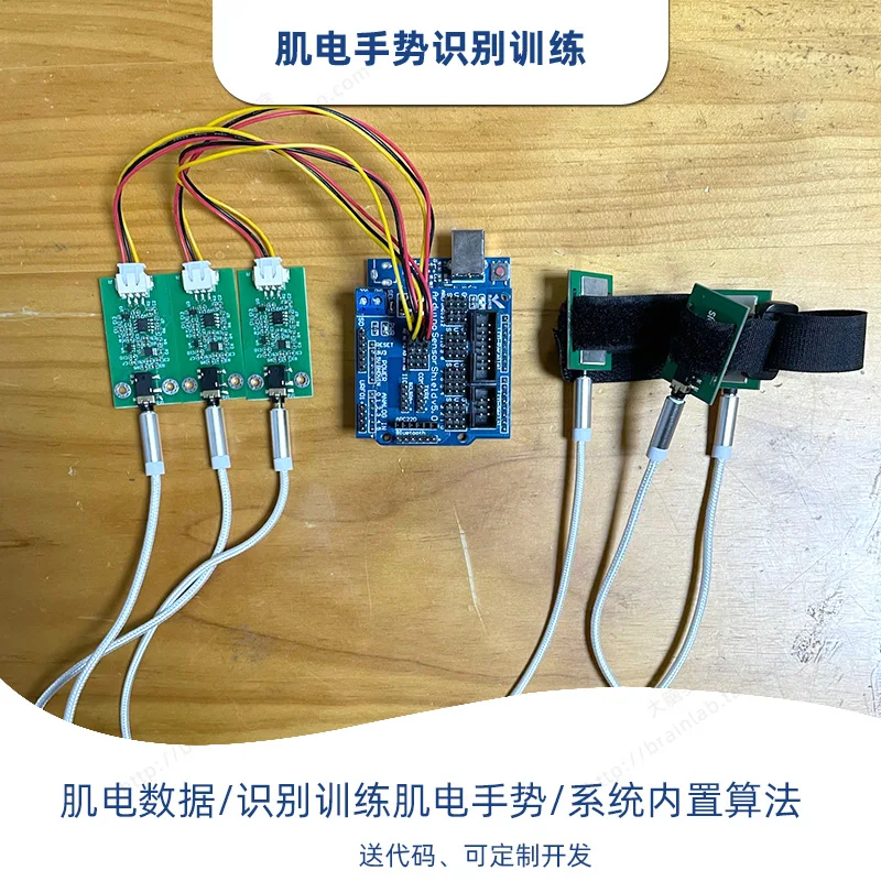 Three-channel electrical sensor muscle gesture recognition module wearable device development