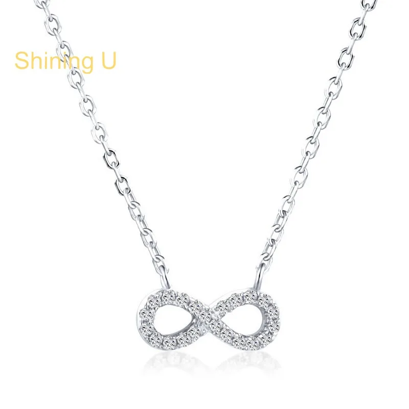 

Shining U S925 Silver Infinite Symbol Zircon Gems Jewelry Set Necklace Ring for Women Fine Jewelry Gift