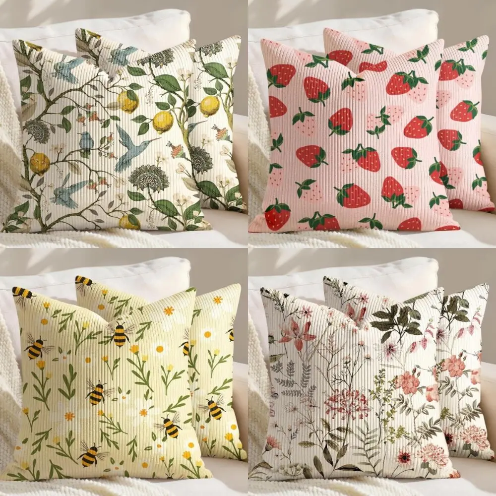 New Floral Pattern Throw Pillow Cover Soft 18x18in Cottage Pillowcase Zipper Double Side Farmhouse Pillow Cover Bedroom Decor