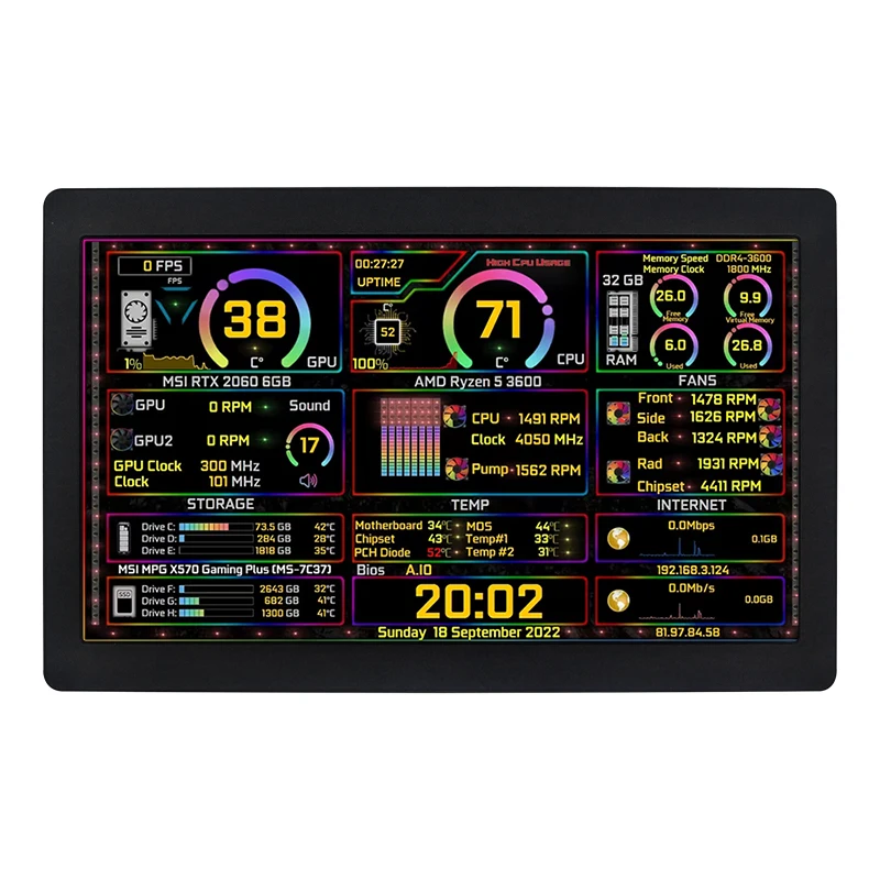 شاشة سينكنداري 7 بوصة من النوع C 1024*600 IPS LCD تدعم سطح المكتب ووضع ممتد معلومات الأجهزة AIDA64 شاشة USB محمولة