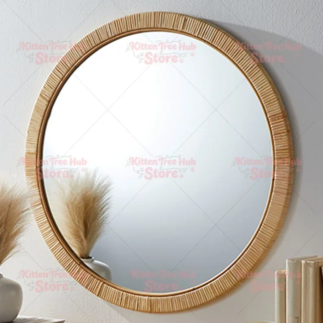 Espelho de Parede Grande com Moldura de Rattan Natural Feito à Mão de 60cm para Decoração Moderna e Simples, Arte Decorativa para Casa, Banheiro e Sal