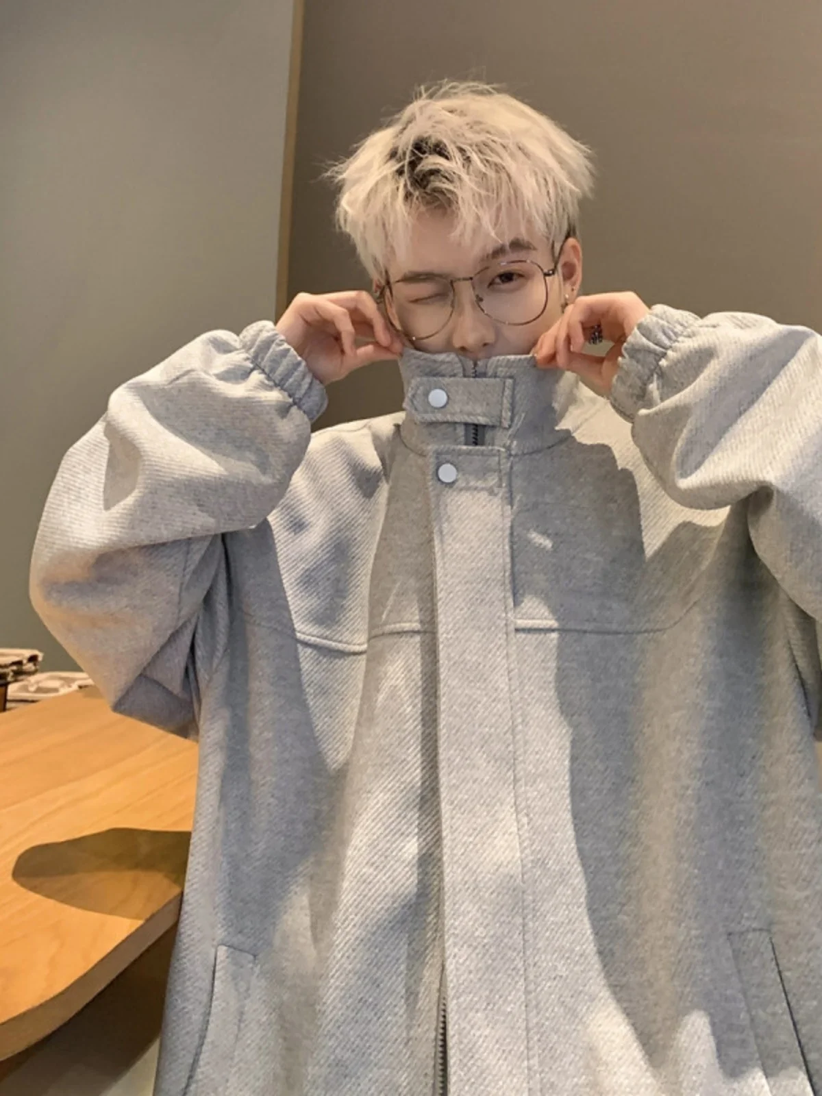 

Loose Fit Men's Jaet Outerwear Spring Autumn ey Workwear Casual Flight Sle Zipper Decorated Iron-Free Faionable