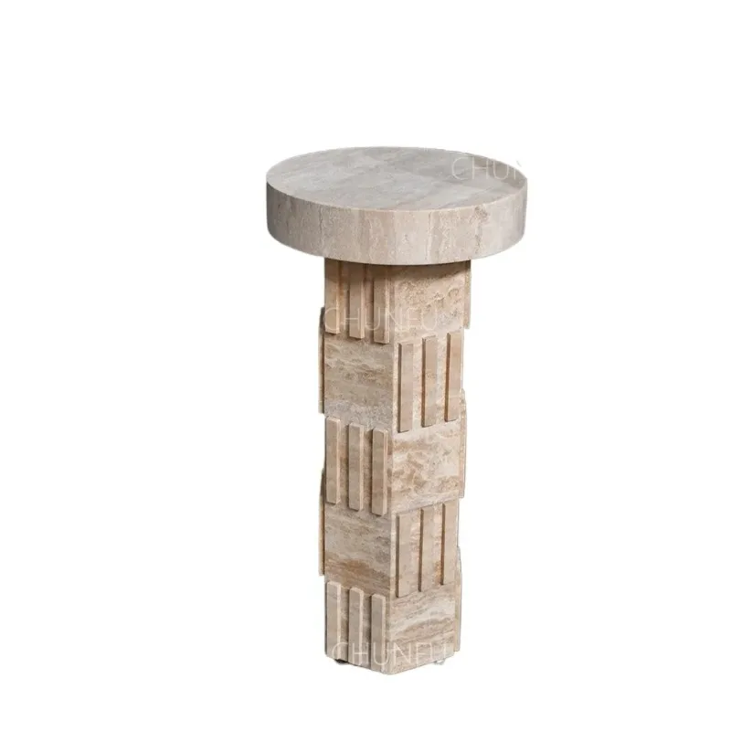 Natural stone decoration Modern semi-circular limestone coffee side table Convertible retractable home furniture