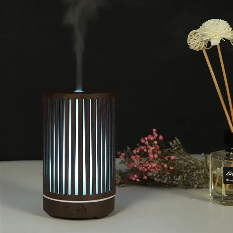 ABUD-Simulated Wooden Printed Humidifie 200Ml Colorful Portable Humidifier Low Noise  Small Humidifier For Bedroom Office Light