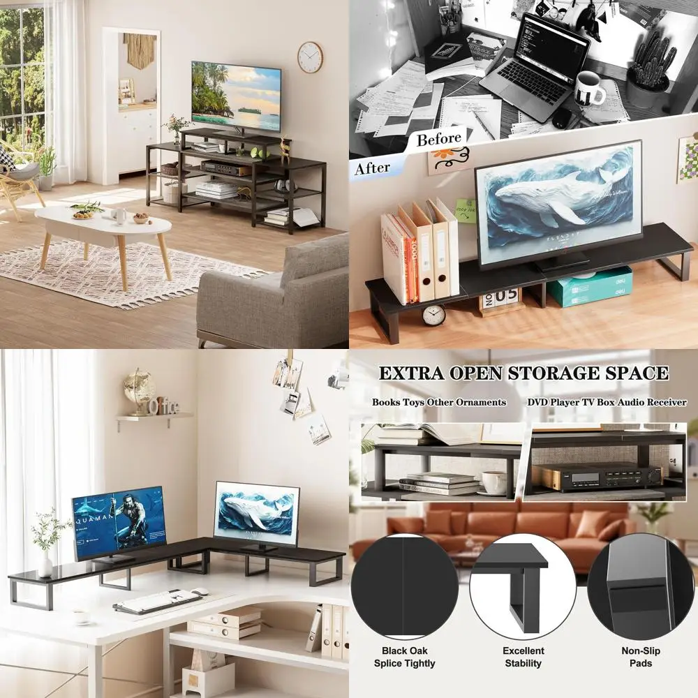 

Black TV Stand Shelf Riser for 32-60 Inch TVs, Tabletop Monitor Stand for Home and Office