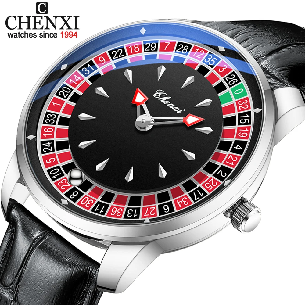 CHENXI Unique Roulette Turntable Dial Men Watch Luminous Waterproof Steel & Leather Strap Quartz Wristwatch Relogio Masculino