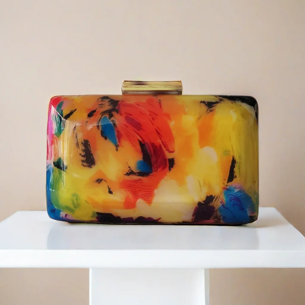 Unique Custom Flower Ink Cocktail  Acrylic Colorful Box Evening Summer Jelly Bag Purse Handbags For Women Female Acrylic Clutch